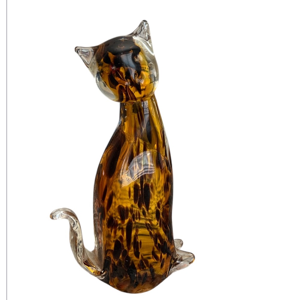 Vintage Fifth Avenue crystal Murano style amber leopard print cat